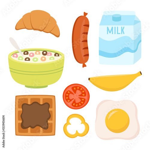 healthy breakfast set, flat style
