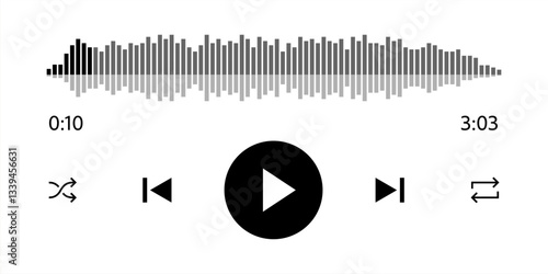 Media music player interface isolated on white background. Multimedia frame template. Mockup live stream window, player. Online broadcasting. Multimedia navigation, vector 10 eps.