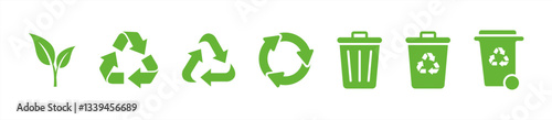 set of recycle icons. ecology green icons for packaging. trash and leaf symbol. vector 10 eps.