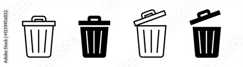 Trash bin. Vector isolated icons. Black vector trash dusbin sign icon isolated elements. Vector stock illustration.