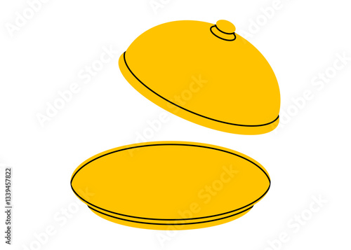 Hand drawn cute illustration of plate with open cloche. Flat vector tray with cover doodle. Service or maintain icon. New message. Surprise or secret concept. Presentation sticker. Isolated.