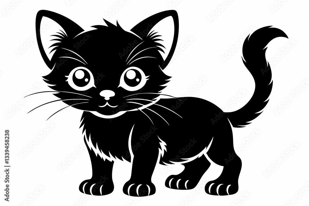 Fototapeta premium kitten marvels line art silhouette vector illustration