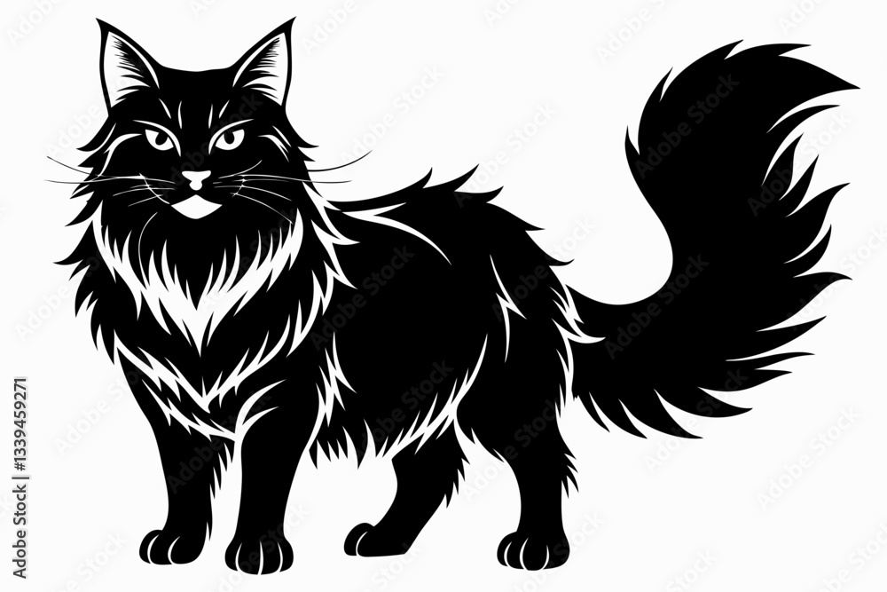 Fototapeta premium maine coon line art silhouette vector illustration