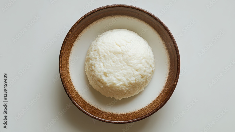 A Small Bowl of White Food Sits on a Flat Surface A Small Bowl of White Food Sits on a Flat Surface