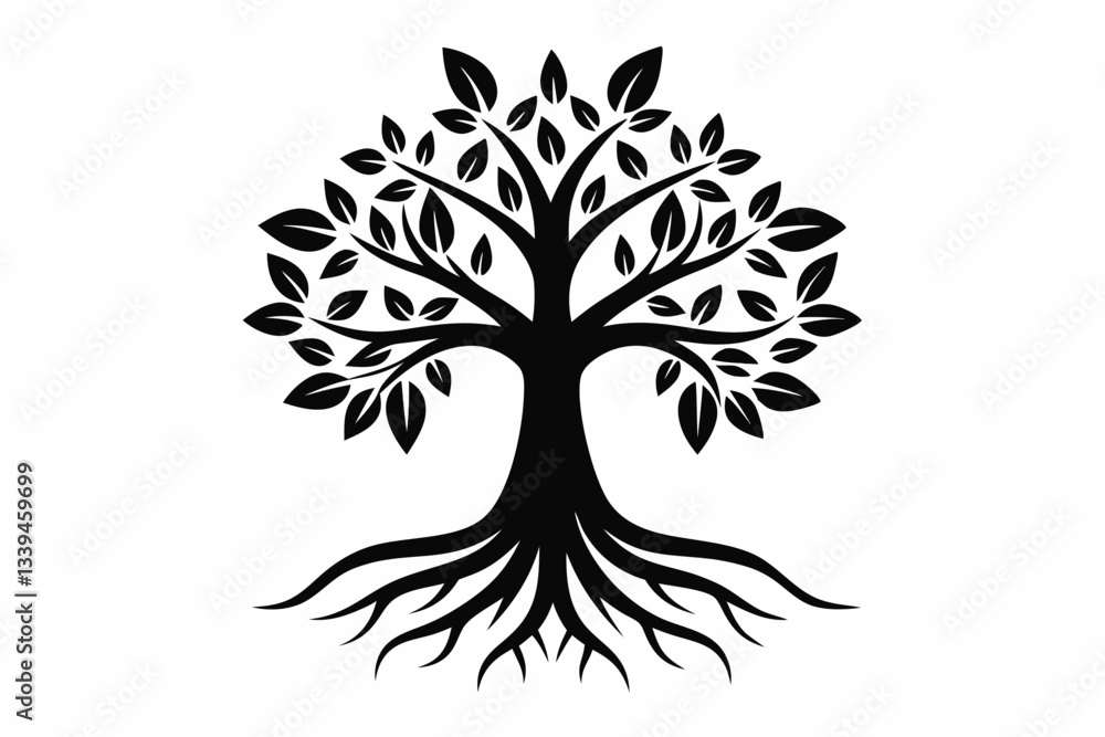 Obraz premium mangrove tree and roots vector elegant logo line art silhouette vector illustration