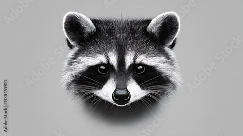 Minimalist raccoon face, half-tone grey fill, subtle humor
