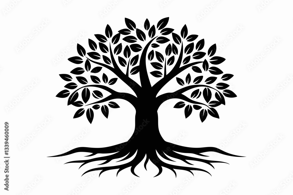 Obraz premium mangrove tree and roots vector elegant logo line art silhouette vector illustration