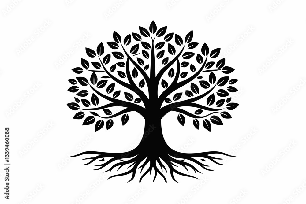 Obraz premium mangrove tree and roots vector elegant logo line art silhouette vector illustration