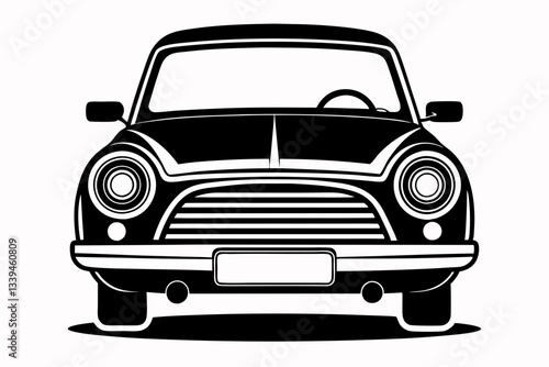 old car front view line art silhouette vector illustration