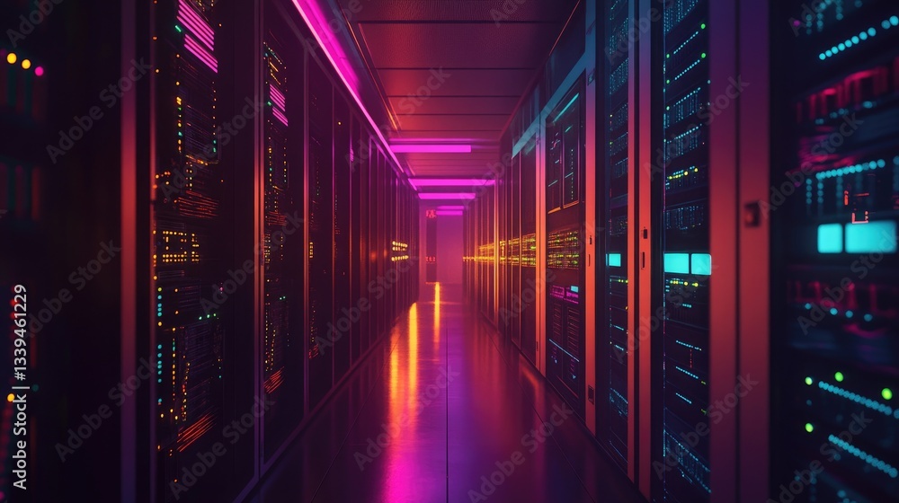 Fototapeta premium A futuristic D rendering of interconnected server racks in a data center.