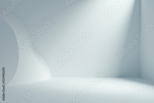Abstract Minimalist Light Gray Room Corner with Subtle Curves and Soft Lighting
