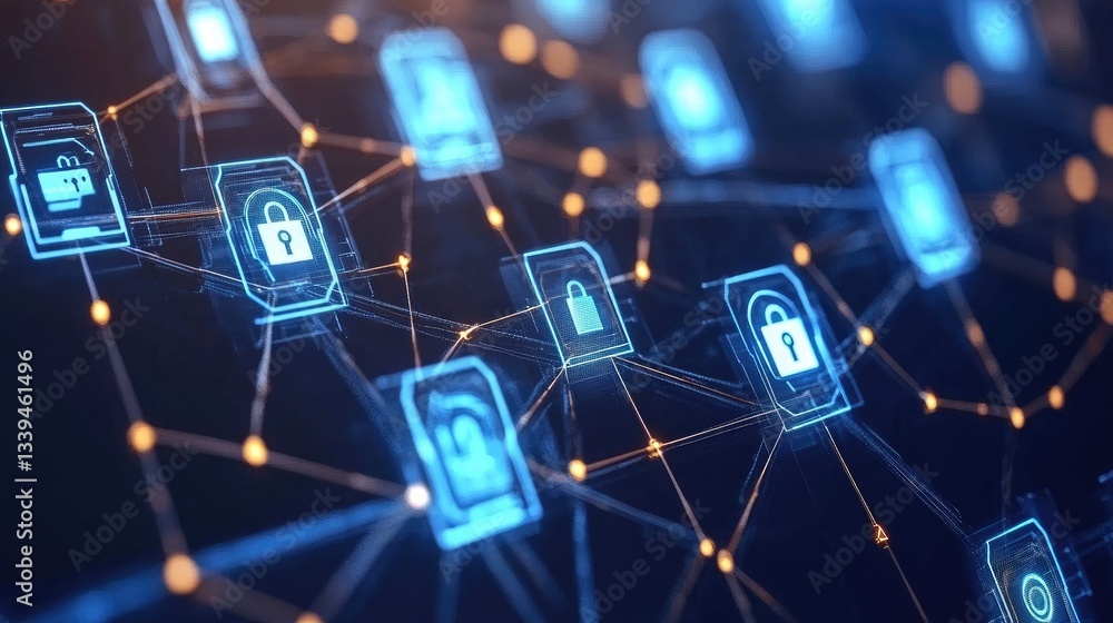 Fototapeta premium A futuristic AI-driven network security system preventing cyber attacks.
