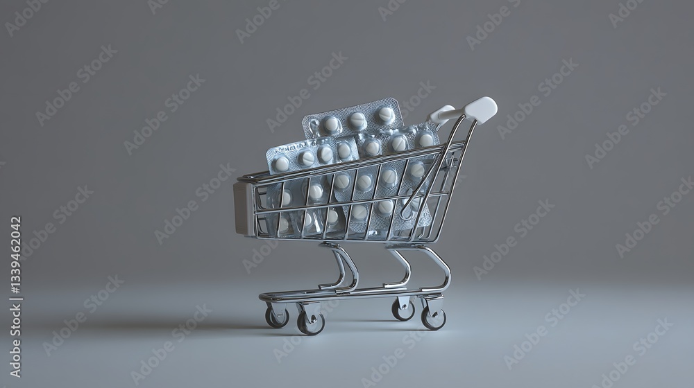 Miniature Shopping Cart Filled With Pills