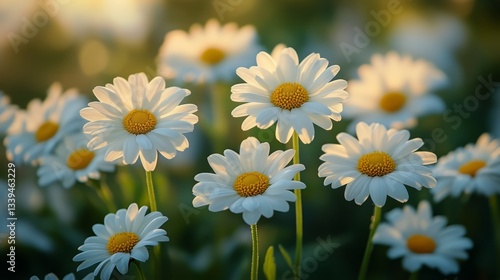 Daisy Flowers Bloom in Garden During Daytime, Showcasing White Petals and Yel...
