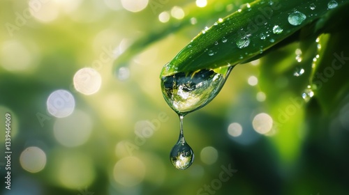 Wallpaper Mural Dewdrop on a Green Leaf - A Nature's Embrace Torontodigital.ca