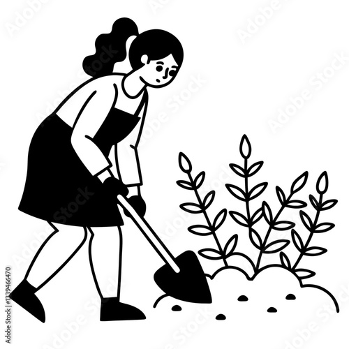 Silhouette vector illustration of a gardener working in a garden, symbolizing care, nature, and dedication