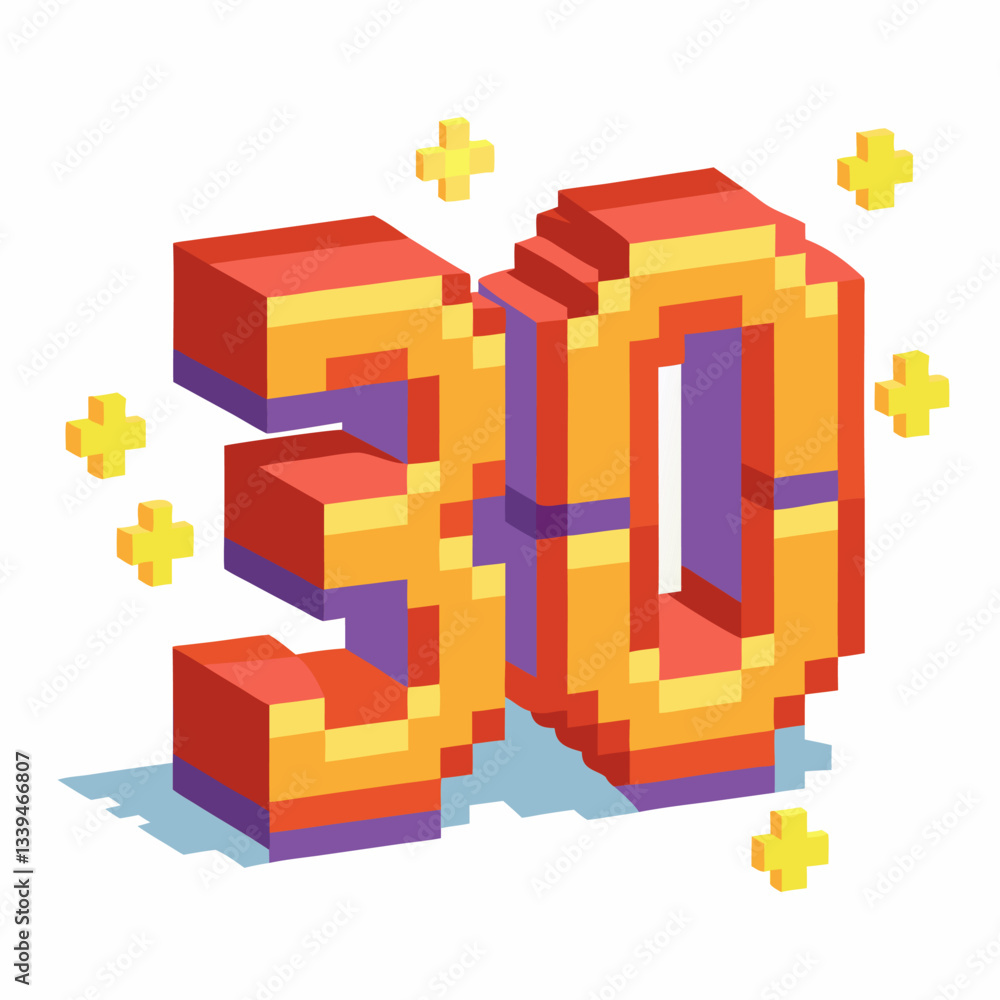 Obraz premium Isometric Pixel Art 30 with Colorful 3D Number Design and Geometric Symbols