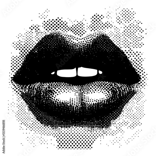 sensual lips halftone vector illustration