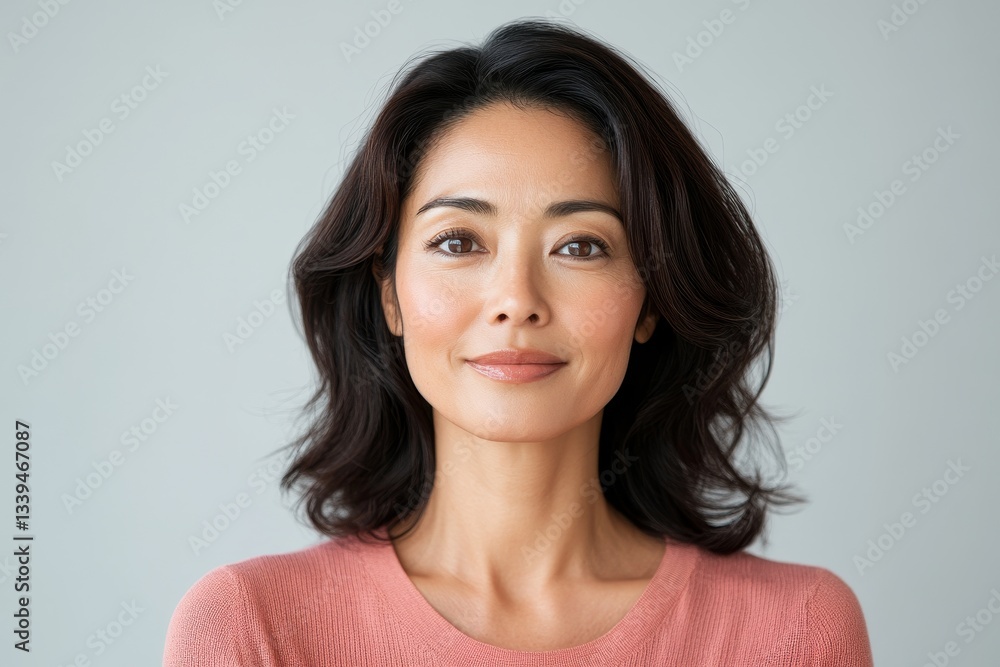 portrait of 45 years old Asian woman on light background