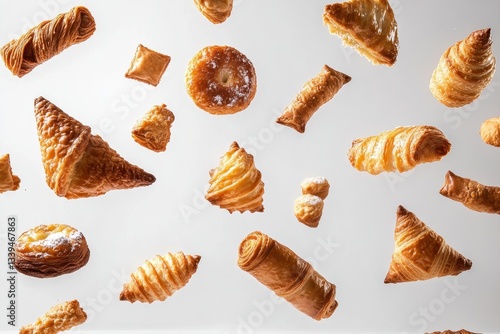Wallpaper Mural Floating assorted baked pastries on a plain white background Torontodigital.ca