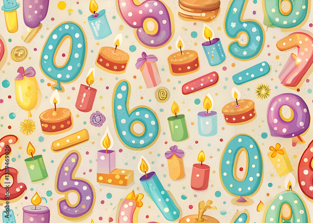 Birthday Celebration Pattern with Candles and Numbers Birthday Celebration Pattern with Candles and Numbers