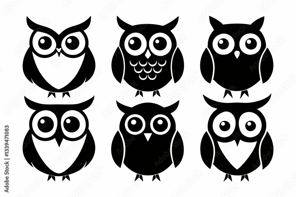 Fototapeta premium owl icon set line art silhouette vector illustration