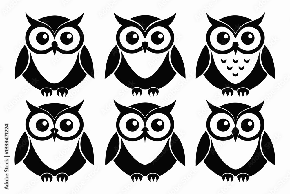 Fototapeta premium owl icon set line art silhouette vector illustration