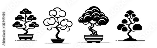 set of minimalist bonsai trees in pots vector