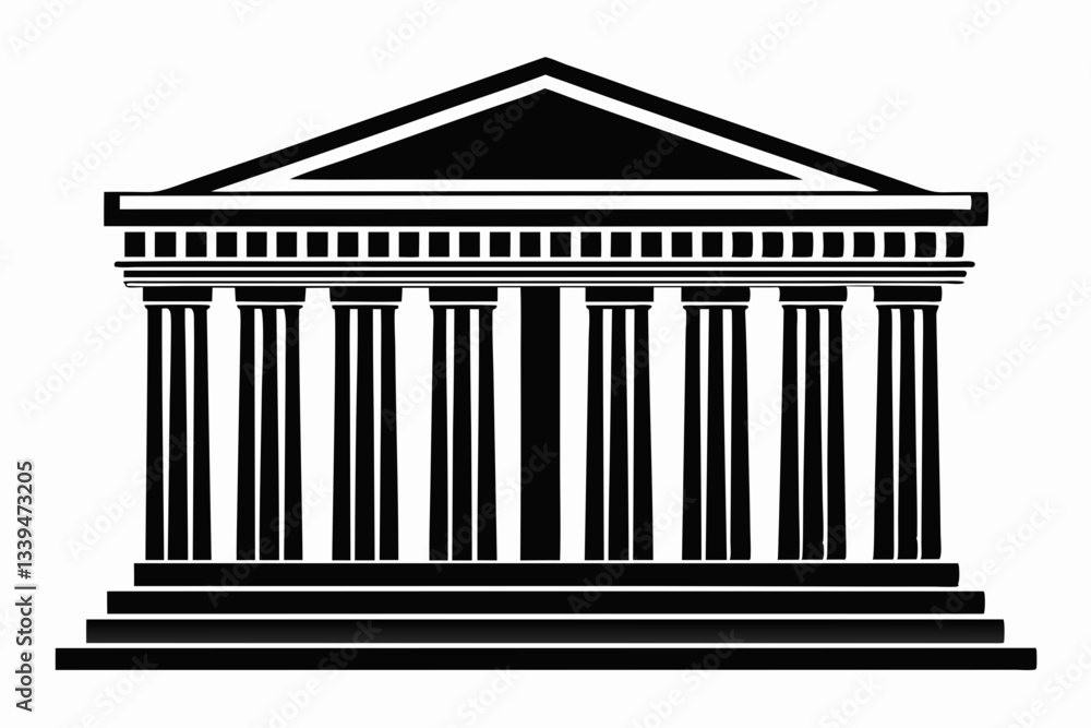 Obraz premium ancient greek temple line art silhouette vector illustration