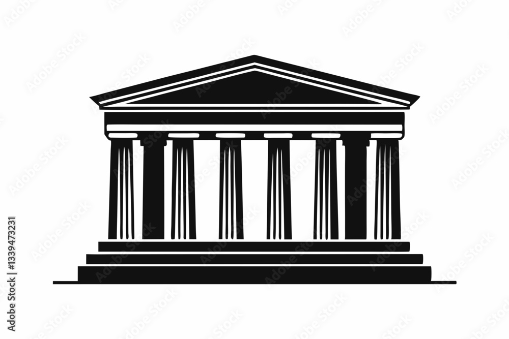 Obraz premium ancient greek temple line art silhouette vector illustration