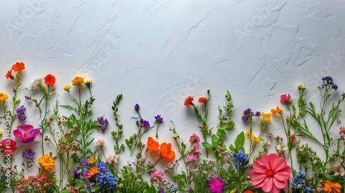 Colorful Wildflower Arrangement Against a Textured White Background