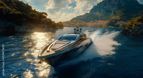 Luxury Yacht Cruises Along the Coast of a Mediterranean Town in the Summer