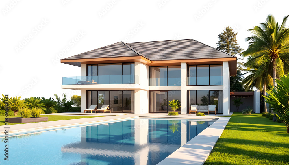 Fototapeta premium Modern house and swimming pool , with white tonespng