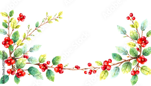 Wallpaper Mural Watercolor frame with green eucalyptus, holly leaves, twigs, winter red berries. Floral wreath, botanical wedding invitation , with white tonespng Torontodigital.ca