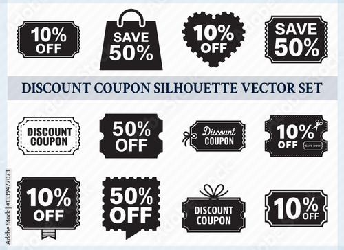 Black Discount Coupon Silhouette Icon for Promotions, Sales, E-commerce, and Marketing Design