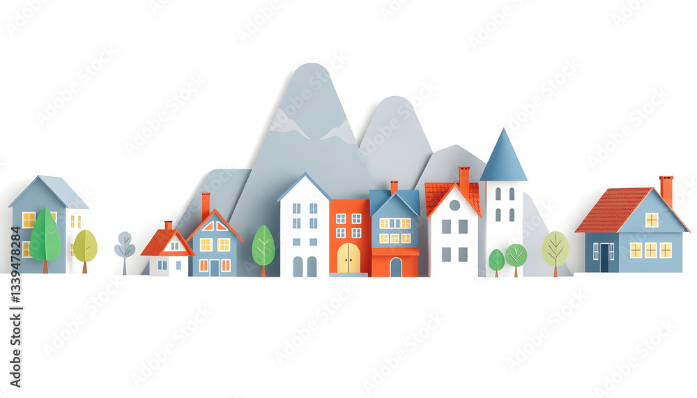 Elements of architecture with small houses isolated on white background , vector ,illustration , with white tonespng Elements of architecture with small houses isolated on white background , vector ,illustration , with white tonespng