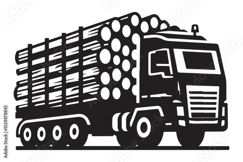 Heavy duty logging truck transporting timber logs for forestry industry