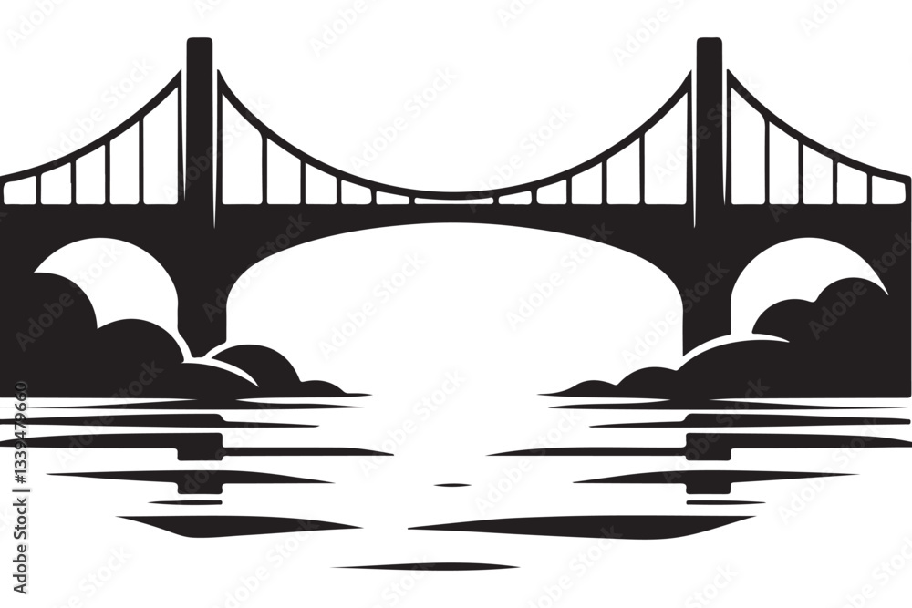 Obraz premium Suspension Bridge Silhouette Vector Illustration for Civil Engineering Projects