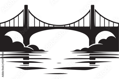 Suspension Bridge Silhouette Vector Illustration for Civil Engineering Projects
