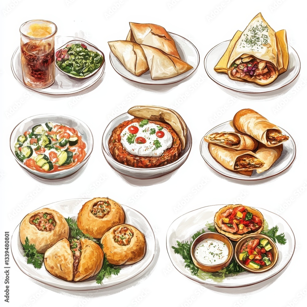 Various plates of delicious and colorful ethnic cuisines presented Various plates of delicious and colorful ethnic cuisines presented