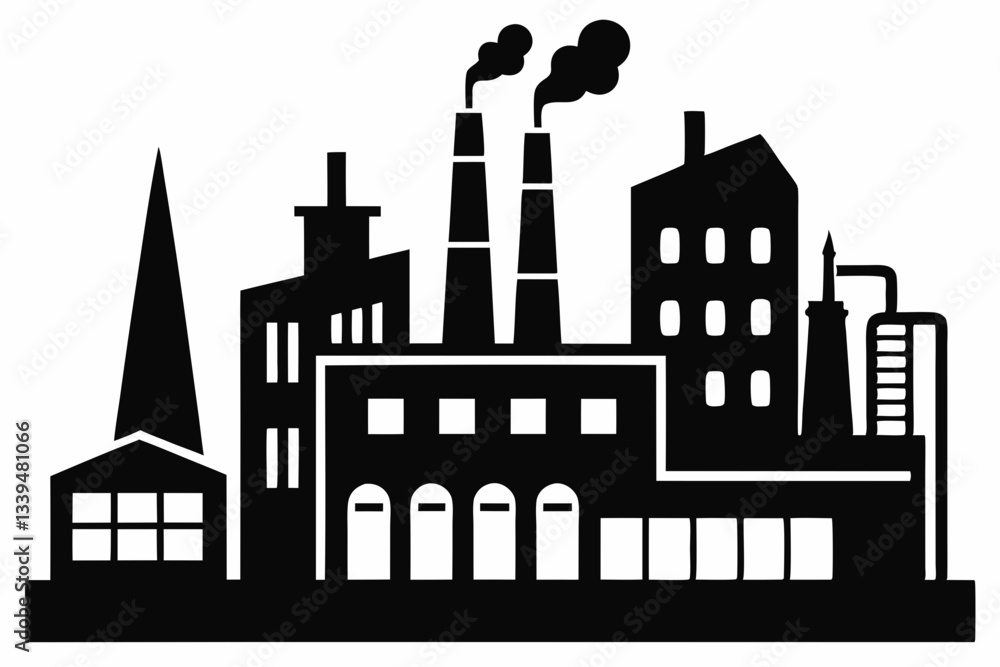 Fototapeta premium factory line art silhouette vector illustration