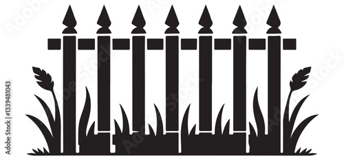 Classic wooden fence vector illustration with grass accents design