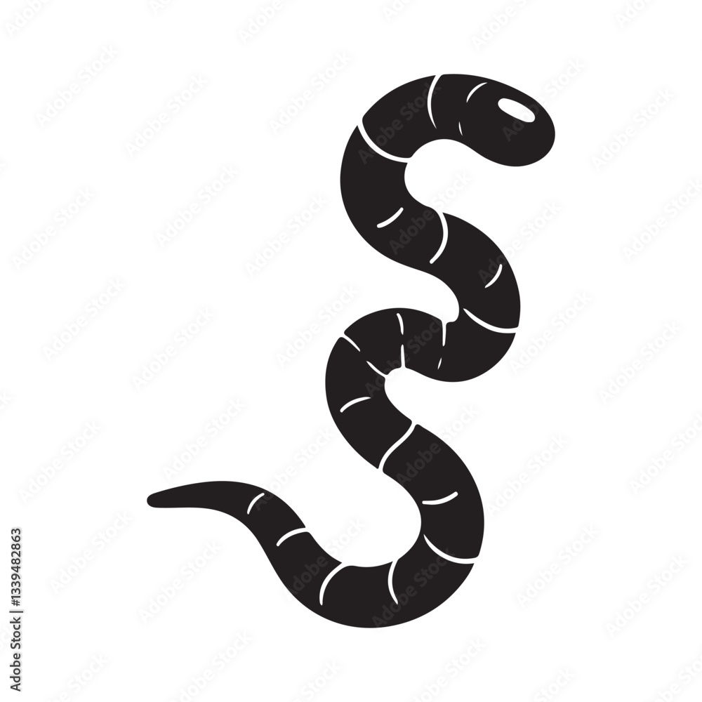 Fototapeta premium Earthworm Silhouette Vector Illustration Soil Invertebrate Organism Design