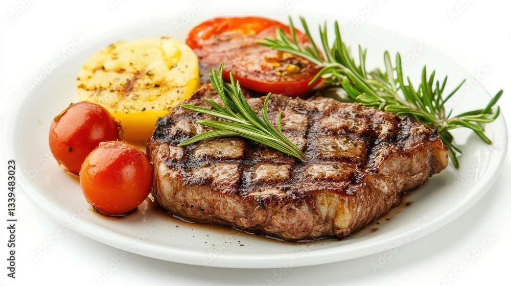 A Delicious Grilled Steak Served With Tomato And Potato A Delicious Grilled Steak Served With Tomato And Potato