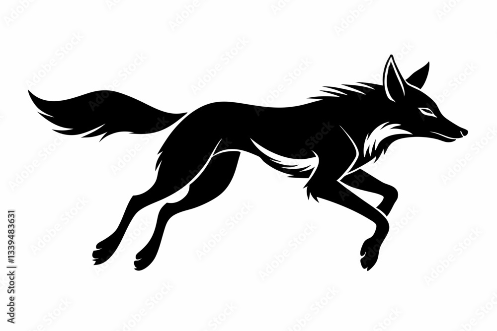 Fototapeta premium jackal jumping line art silhouette vector illustration