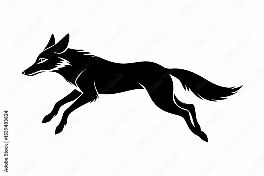 Fototapeta premium jackal jumping line art silhouette vector illustration