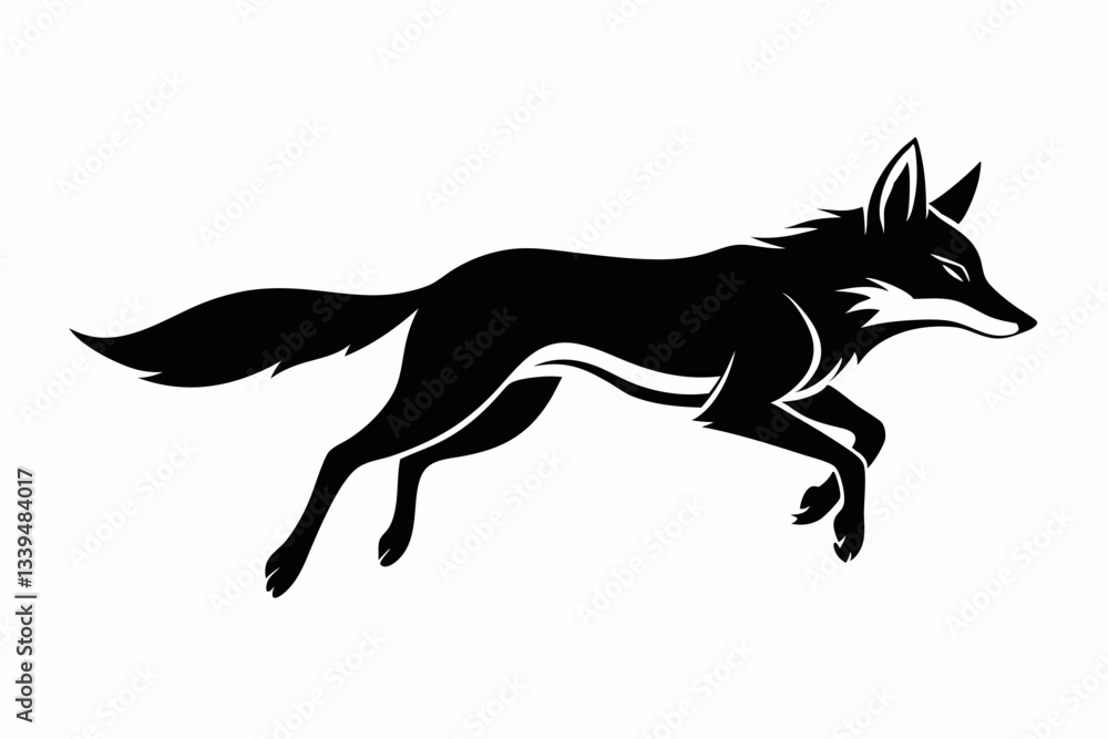 Fototapeta premium jackal jumping line art silhouette vector illustration