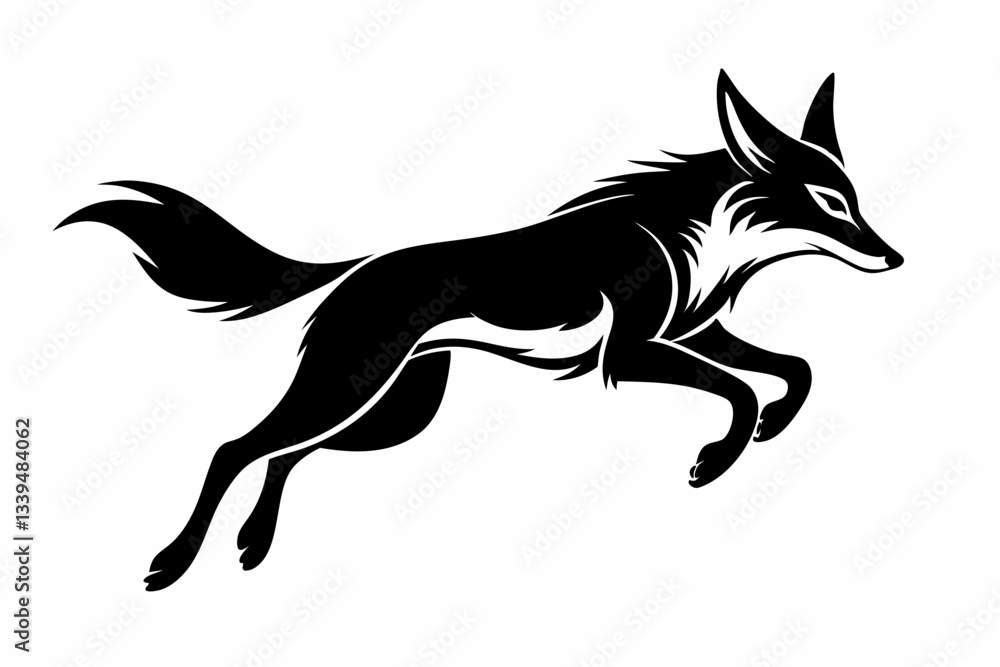Fototapeta premium jackal jumping line art silhouette vector illustration