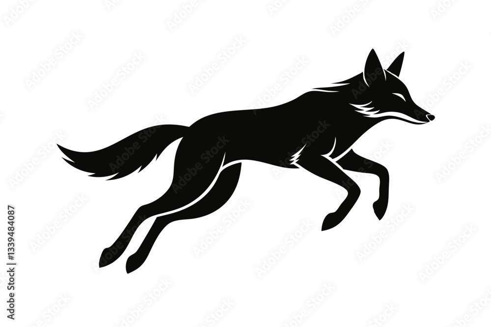 Fototapeta premium jackal jumping line art silhouette vector illustration