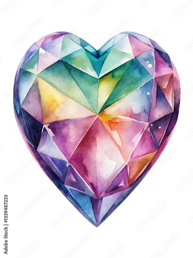 watercolor illustration gem stone in heart shape isolated on white background.PNG watercolor illustration gem stone in heart shape isolated on white background.PNG
